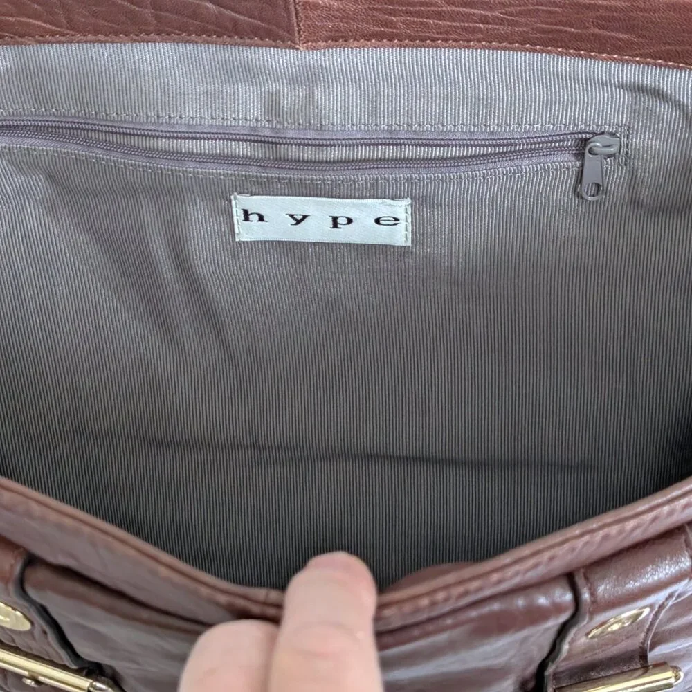 HYPE Brown Pebbled Leather Laptop Shoulder Messenger Briefcase Satchel Bag